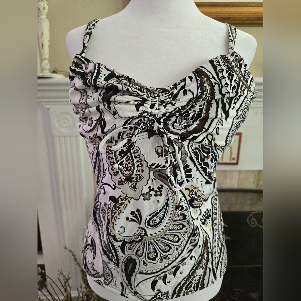 Lands' End Black and White Paisley Swim Top